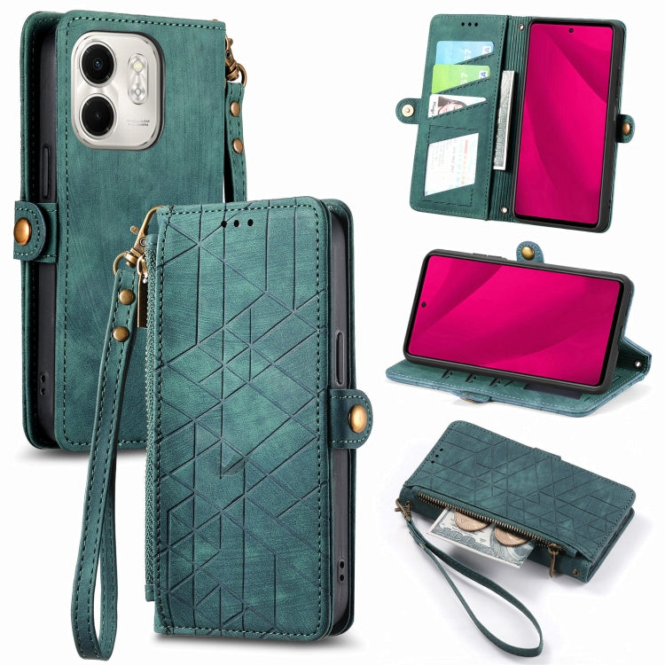 Funda de Cuero para Infinix Smart 9 con Hebilla Lateral y Cierre Geométrico (Verde)