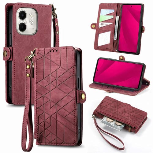 Funda de Cuero con Hebilla Lateral y Cierre Geométrico para Infinix Smart 9 (Rojo)