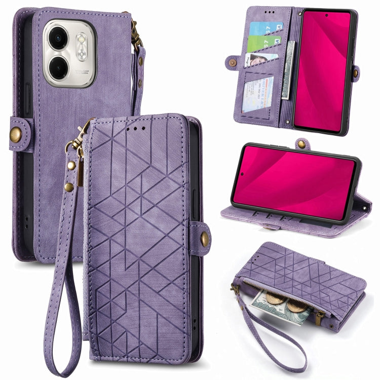 Funda de Cuero para Infinix Smart 9 con Hebilla Lateral y Cierre Geométrico (Morado)