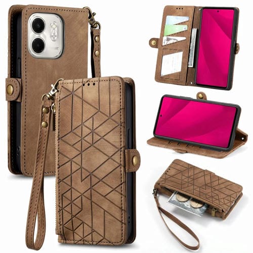 Funda de Cuero para Infinix Smart 9 con Hebilla Lateral y Cierre Geométrico (Marrón)