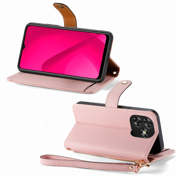 Funda de Cuero con Cordón y Cremallera Love para Oukitel C53 (Rosa)