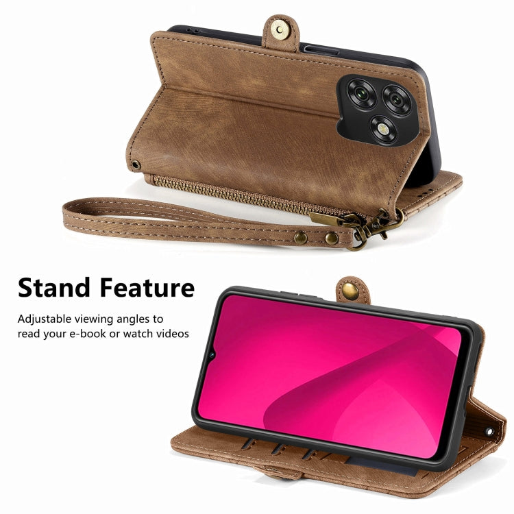 Funda de Cuero con Hebilla Lateral y Cierre Geométrico para Oukitel C53 (Marrón)