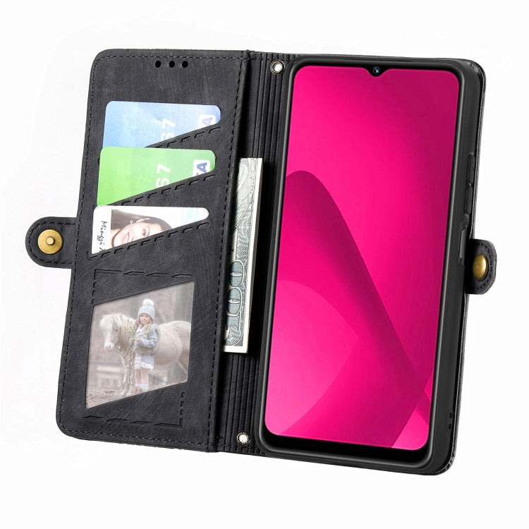 Funda de Cuero con Hebilla Lateral y Cremallera Geométrica para Oukitel C53 (Negro)