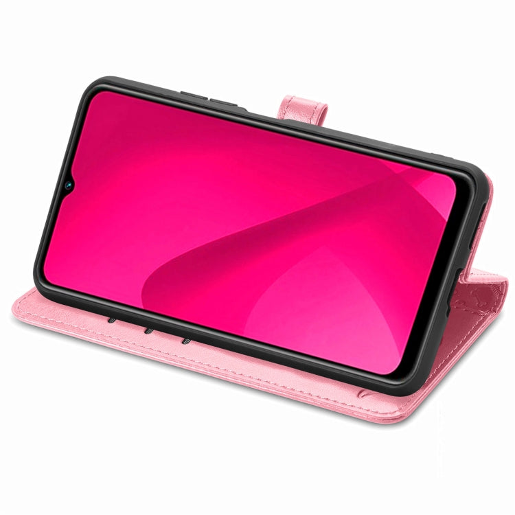 Funda de Piel con Relieve de Gato y Perro para Oukitel C53 (Rosa)