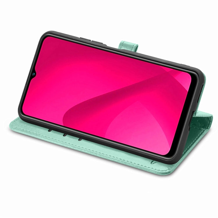 Funda de Piel con Relieve de Gato y Perro para Oukitel C53 (Verde)