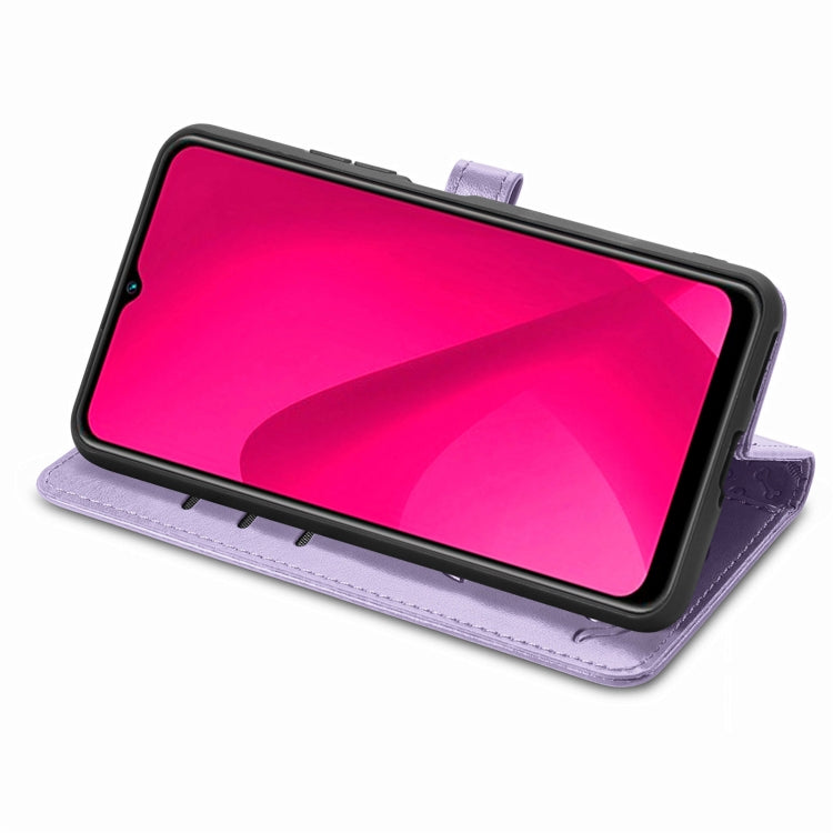 Funda de Piel con Relieve de Gato y Perro para Oukitel C53 (Morado)