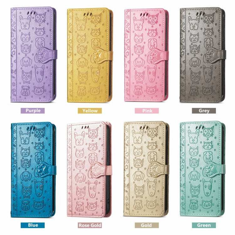 Funda de Piel con Relieve de Gato y Perro para Oukitel C53 (Rosa)