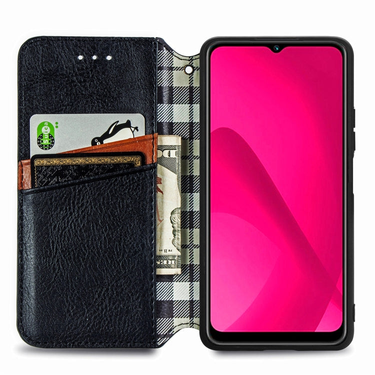 Funda de Cuero Magnética con Diseño de Cuadrícula Cúbica para Oukitel C53 (Negra)