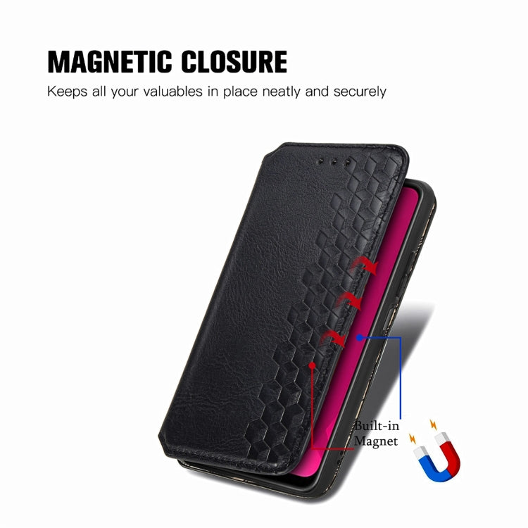 Funda de Cuero Magnética con Diseño de Cuadrícula Cúbica para Oukitel C53 (Negra)