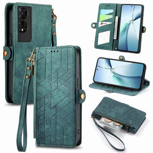 Funda de Cuero para TCL 50 5G con Hebilla Lateral y Cierre Geométrico (Verde)