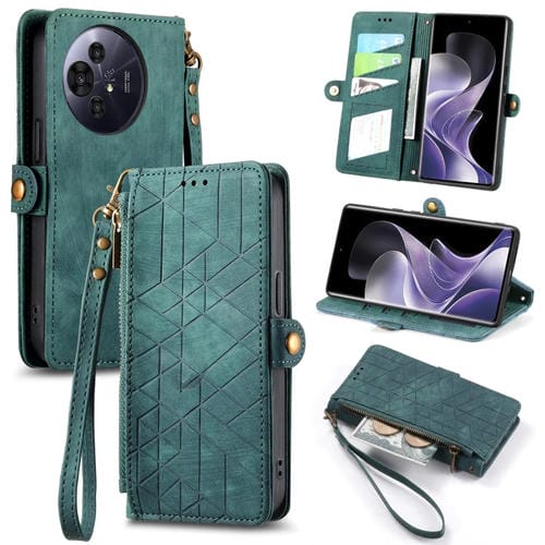 Funda de Cuero Nxtpaper para TCL 50 Pro con Hebilla Lateral y Cremallera Geométrica (Verde)