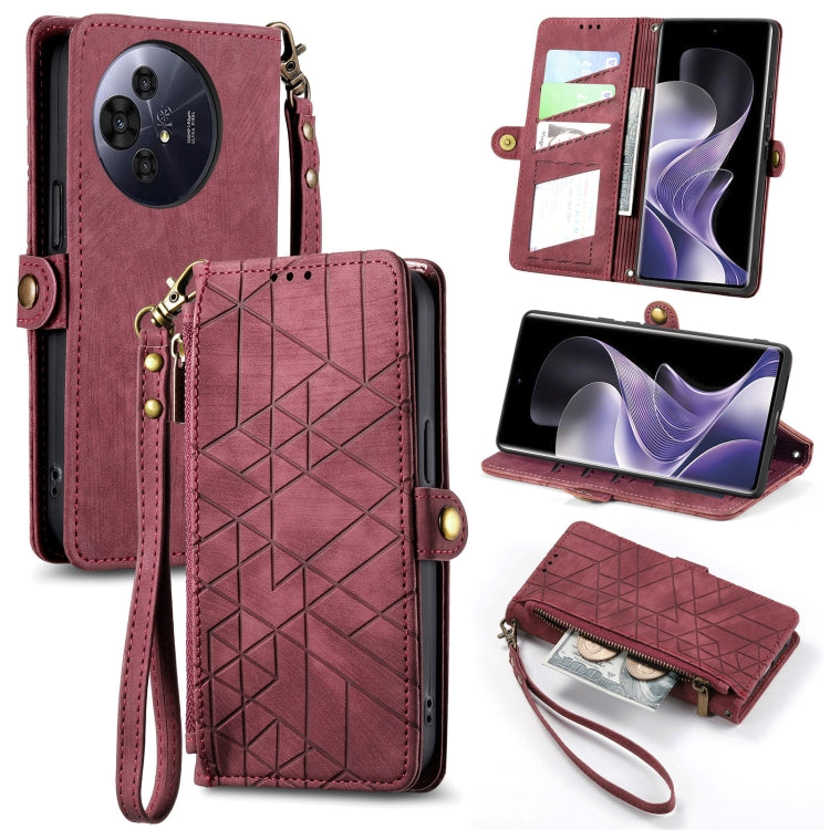 Funda de Cuero Nxtpaper para TCL 50 Pro con Hebilla Lateral y Cremallera Geométrica (Rojo)