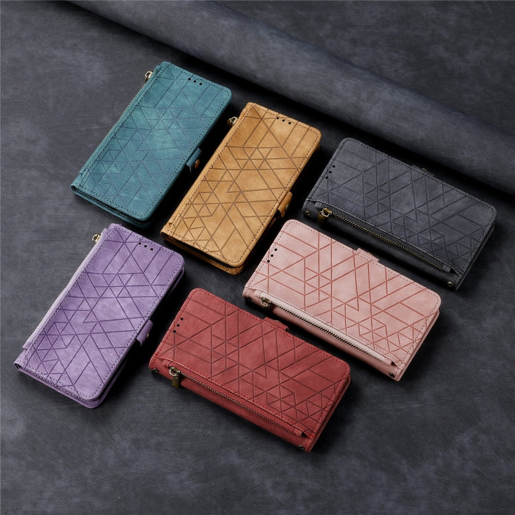 Funda de Cuero Nxtpaper para TCL 50 Pro con Hebilla Lateral y Cremallera Geométrica (Rosa)