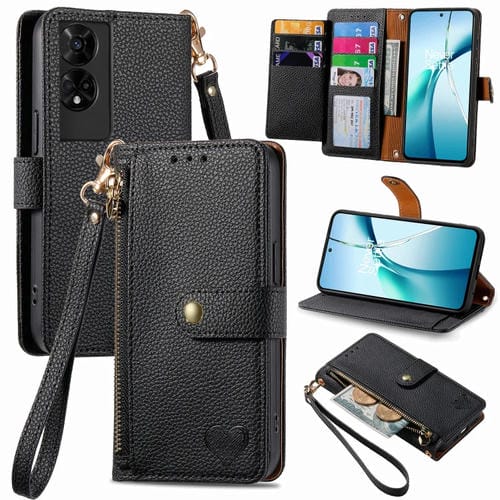 Funda de Cuero con Cordón y Cremallera Love para Teléfono TCL 50 5G (Negra)