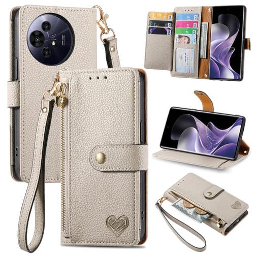Funda de Cuero Nxtpaper Love para TCL 50 Pro con Cordón y Cremallera (Gris)