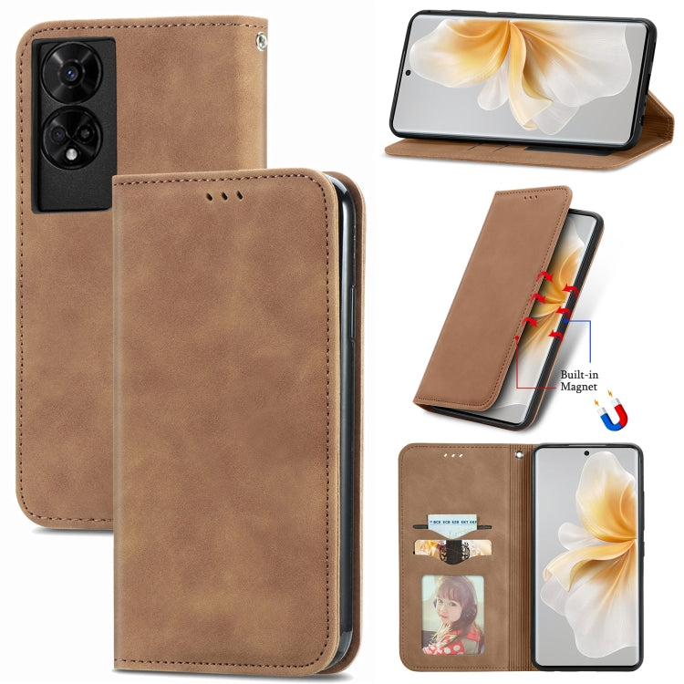 Funda de Cuero con Tapa Magnética para TCL 50 5G (Marrón)