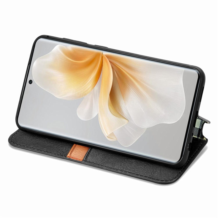 Funda de Cuero Magnética con Rejilla Cúbica para TCL 50 5G (Negra)
