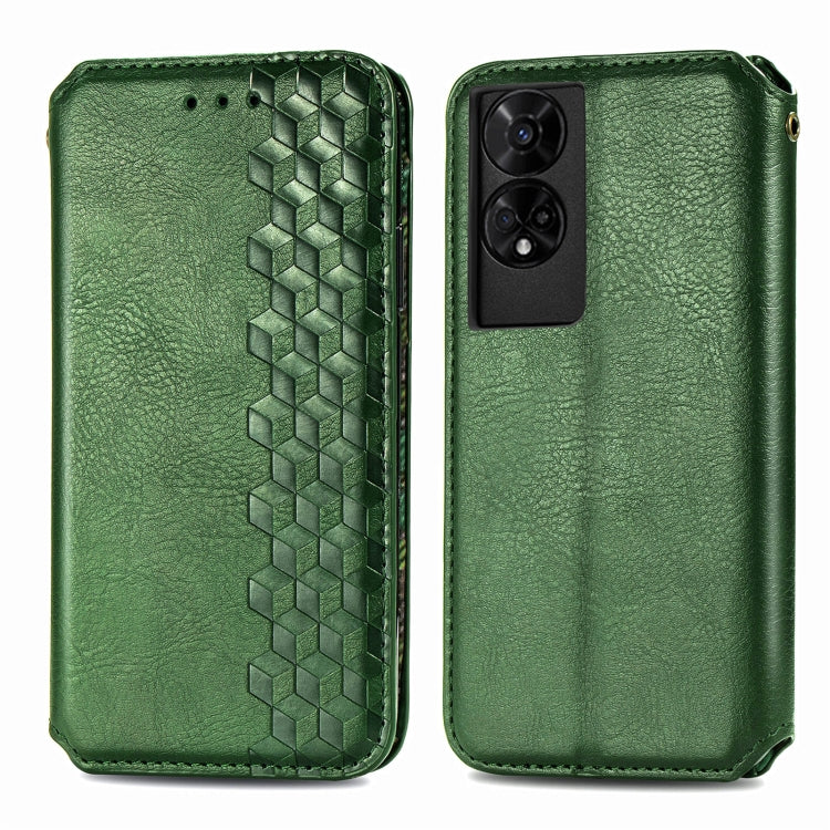 Funda de Cuero Magnética con Rejilla Cúbica para TCL 50 5G (Verde)