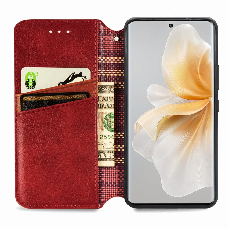 Funda de Cuero Magnética con Rejilla Cúbica para TCL 50 5G (Roja)