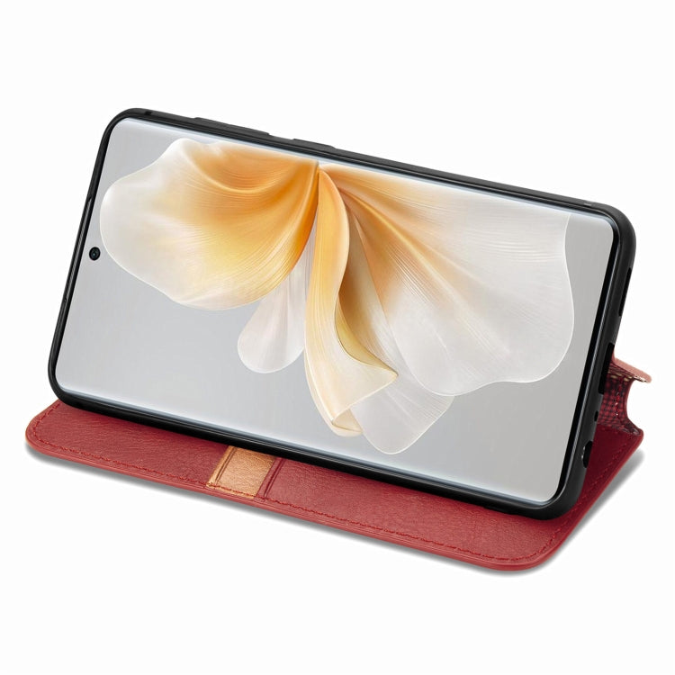 Funda de Cuero Magnética con Rejilla Cúbica para TCL 50 5G (Roja)