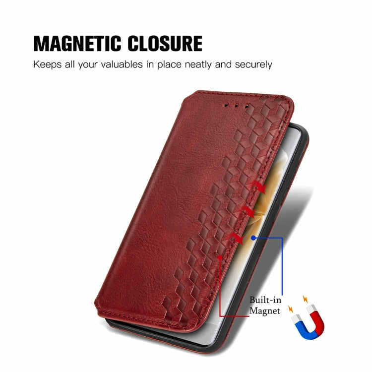 Funda de Cuero Magnética con Rejilla Cúbica para TCL 50 5G (Roja)