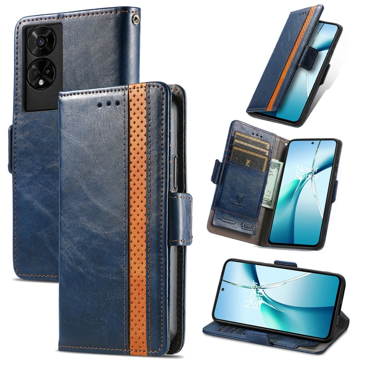 Funda de Cuero Caseneo Splicing para Teléfono TCL 50 5G con Hebilla Magnética Doble (Azul)