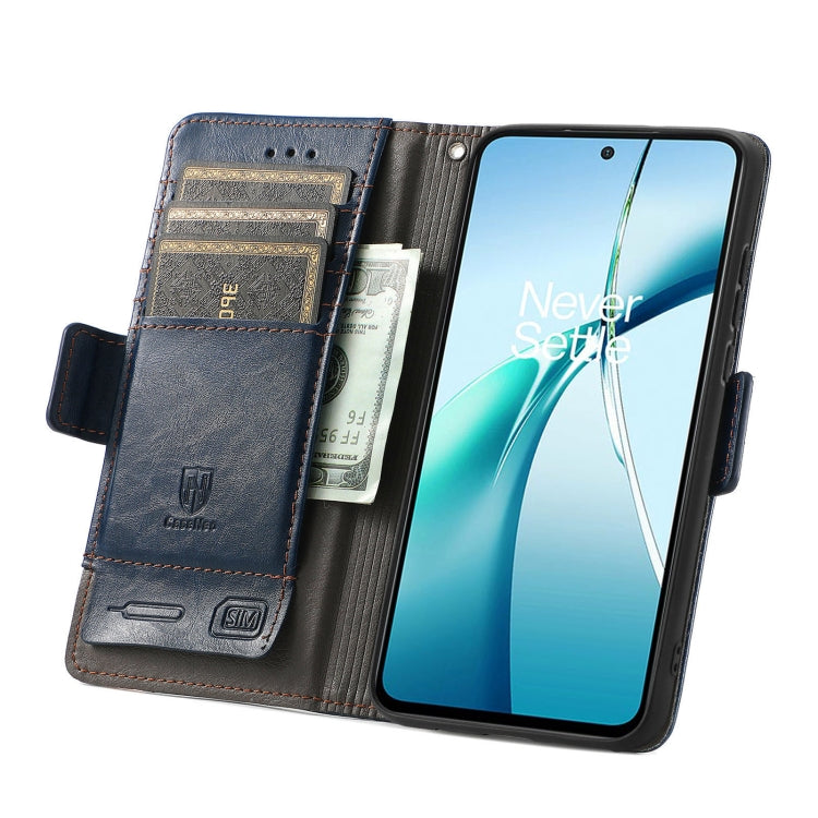 Funda de Cuero Caseneo Splicing para Teléfono TCL 50 5G con Hebilla Magnética Doble (Azul)
