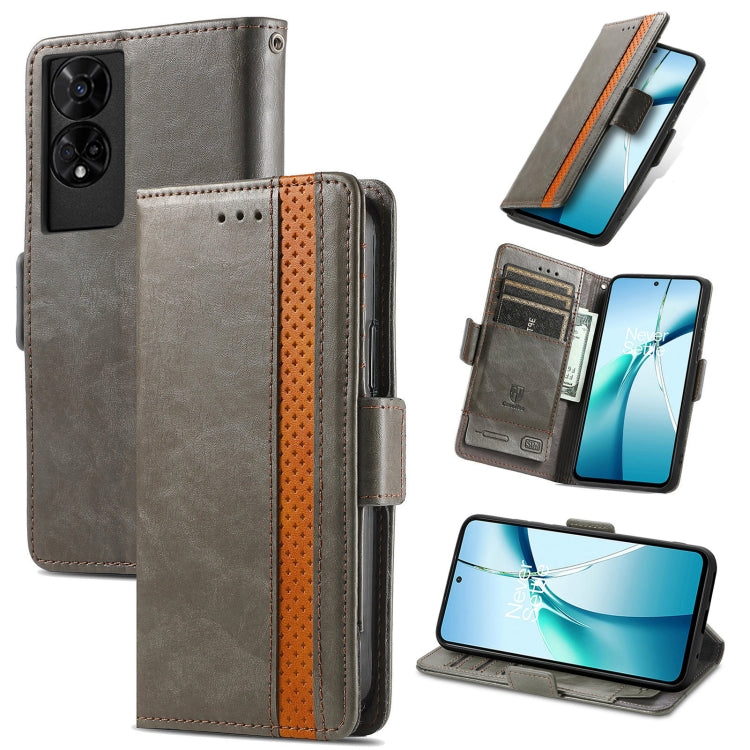 Funda de Cuero Caseneo Splicing con Hebilla Magnética Doble para TCL 50 5G (Gris)