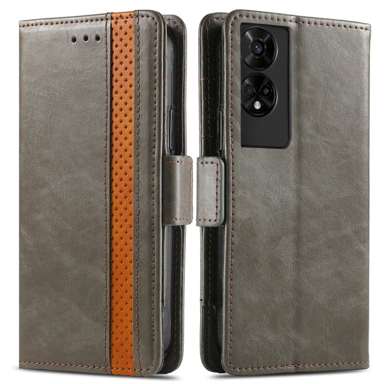 Funda de Cuero Caseneo Splicing con Hebilla Magnética Doble para TCL 50 5G (Gris)