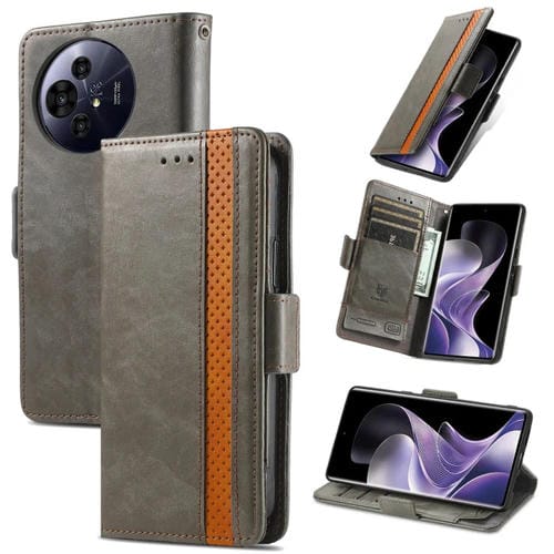 Funda de Cuero para Teléfono TCL 50 Pro Nxtpaper Case Neo Splicing con Hebilla Magnética Dual (Gris)