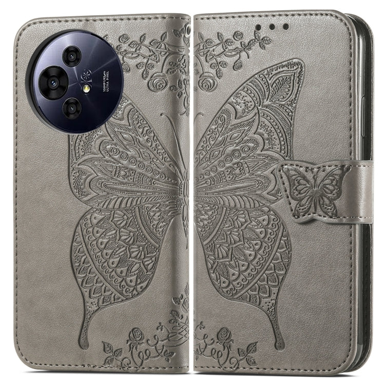 Funda Cuero con Relieve Mariposa y Flor para TCL 50 Pro Nxtpaper (Gris)