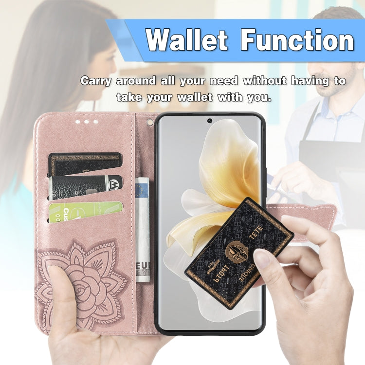 Funda Cuero con Relieve Mariposa y Flor para TCL 50 Pro Nxtpaper (Gris)