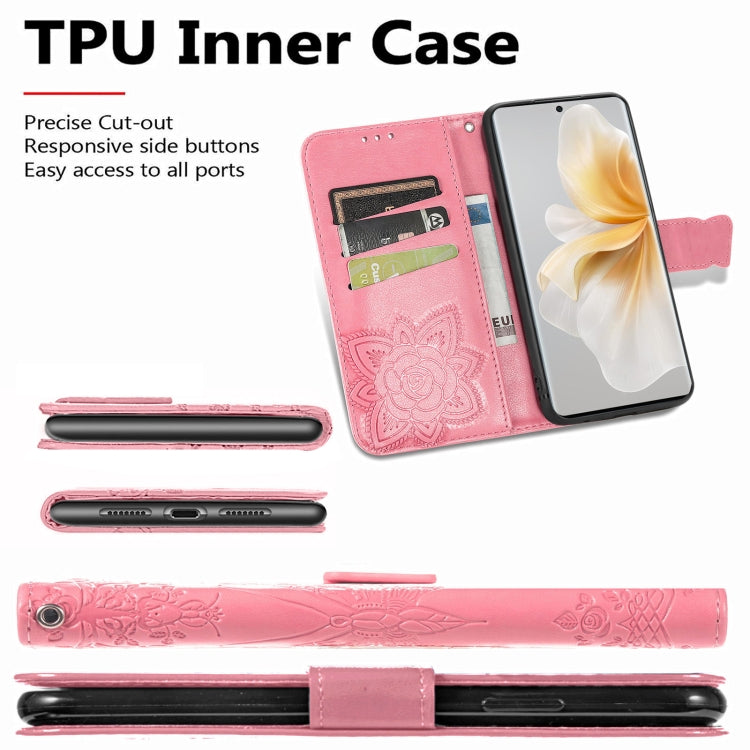 Funda Cuero con Relieve Mariposa y Flor para TCL 50 Pro Nxtpaper (Gris)