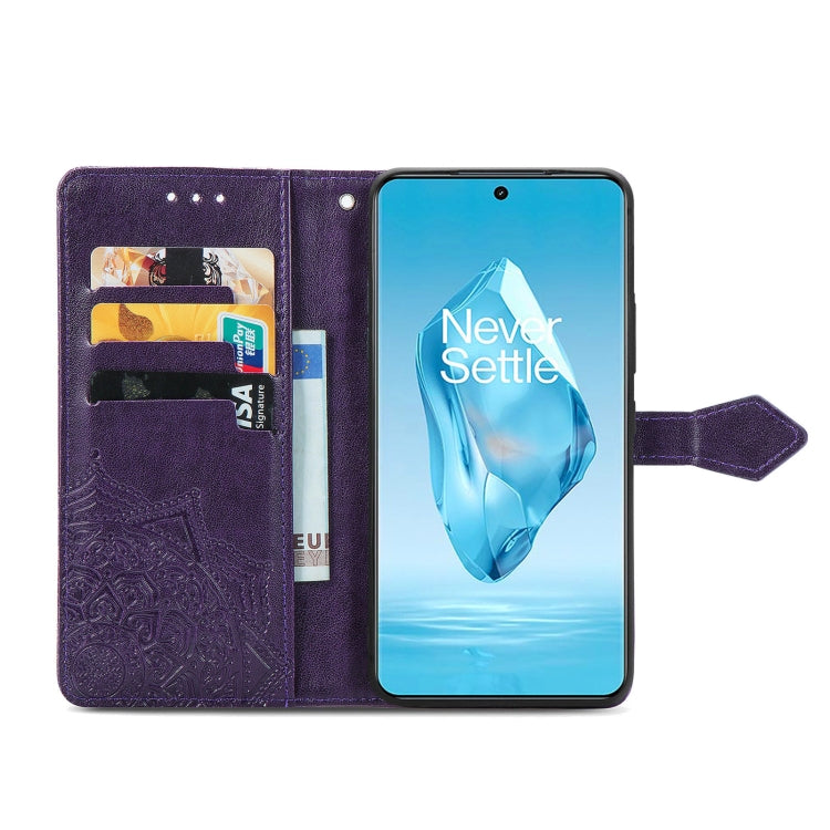 Funda de Cuero con Relieve Flor de Mandala para OnePlus Ace 3 Pro (Morado)