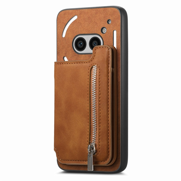 Estuche para Teléfono con Cremallera y Tarjetero Retro For Nothing cmf Phone 1 (Marrón)