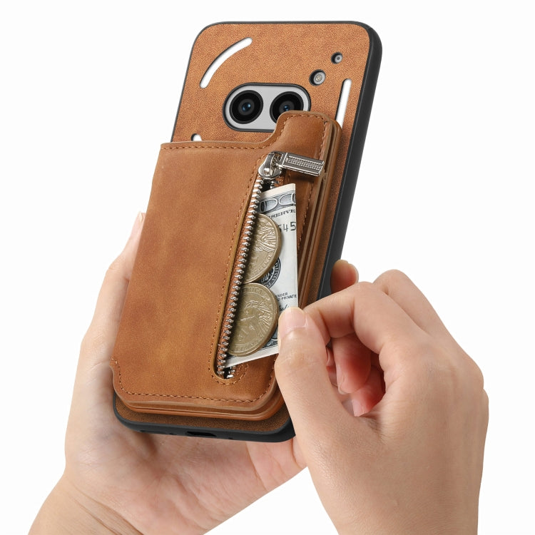 Estuche para Teléfono con Cremallera y Tarjetero Retro For Nothing cmf Phone 1 (Marrón)