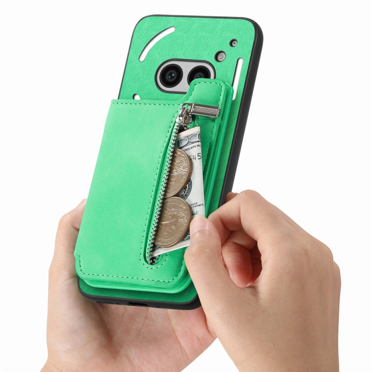 Estuche para teléfono Nothing Phone 2A con cremallera y tarjetero (Verde)