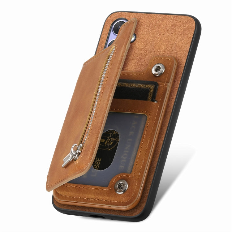 Funda para Teléfono OnePlus Ace 3 5G/12R 5G con Cremallera y Tarjetero Retro (Marrón)