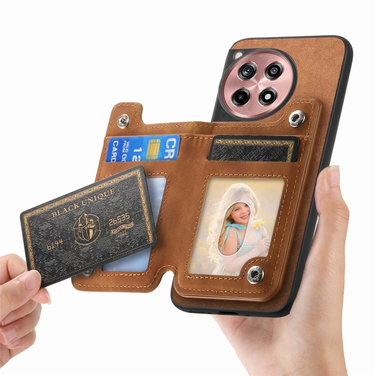 Funda para Teléfono OnePlus Ace 3 5G/12R 5G con Cremallera y Tarjetero Retro (Marrón)