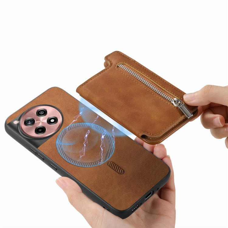 Funda para Teléfono OnePlus Ace 3 5G/12R 5G con Cremallera y Tarjetero Retro (Marrón)