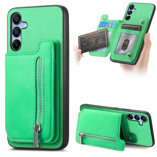 Funda para Teléfono Samsung Galaxy A25 con Cremallera Retro Magsafe Tarjetero (Verde)
