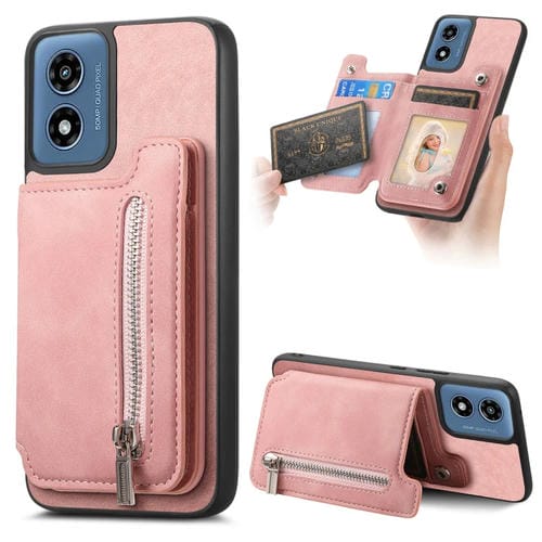 Funda para Teléfono Motorola Moto G35 con Tarjetero y Cremallera Magsafe Retro (Rosa)