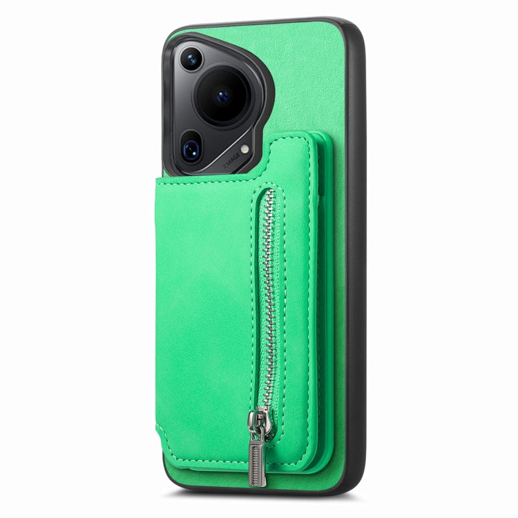 Funda para Teléfono Huawei Pura 70 Ultra Retro con Cremallera Magsafe y Tarjetero (Verde)