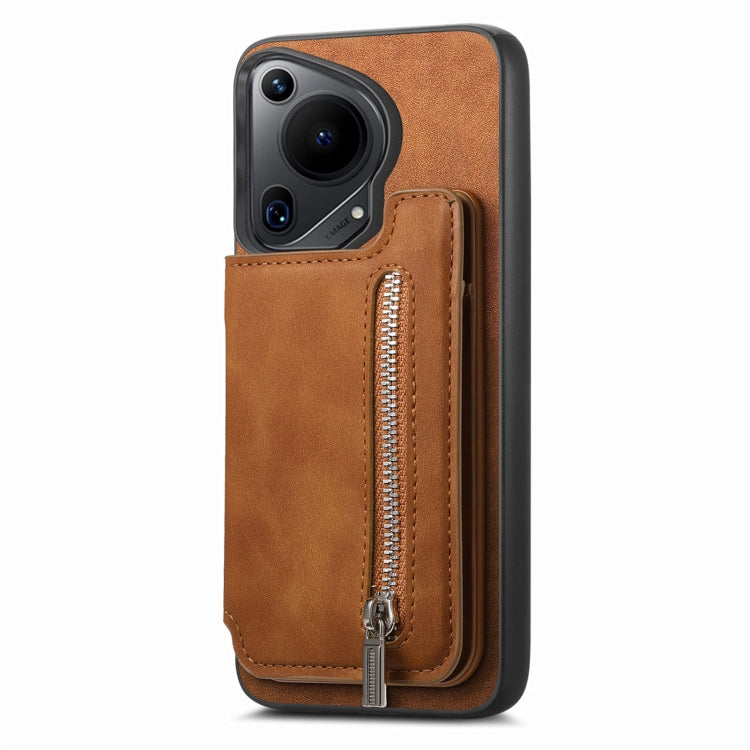 Funda para Teléfono Huawei Pura 70 Ultra Retro con Cremallera Magsafe y Tarjetero (Marrón)