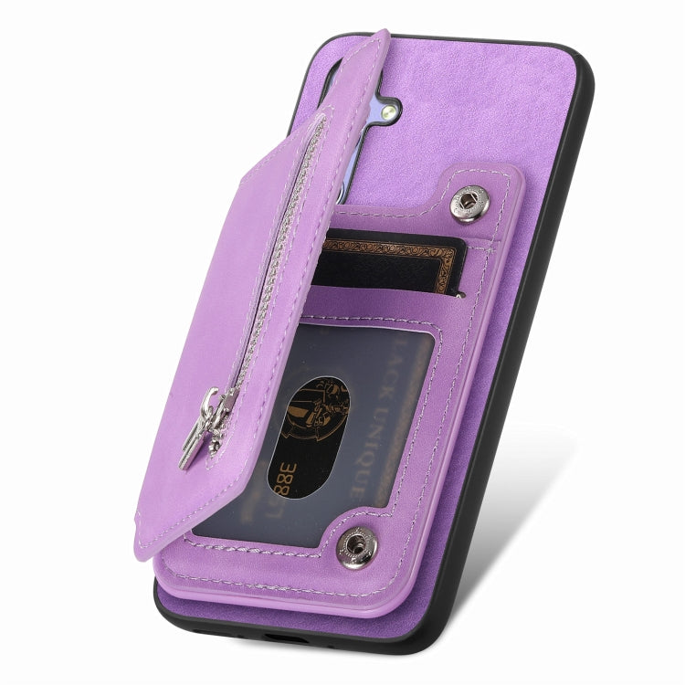 Funda para Teléfono Huawei Pura 70 Pro con Cremallera Magsafe Retro y Tarjetero (Morado)