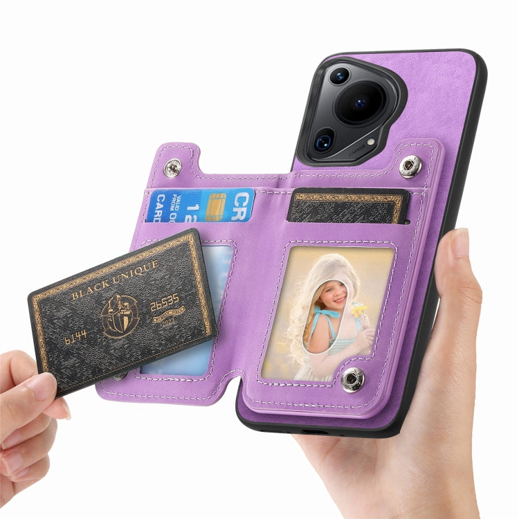 Funda para Teléfono Huawei Pura 70 Pro con Cremallera Magsafe Retro y Tarjetero (Morado)