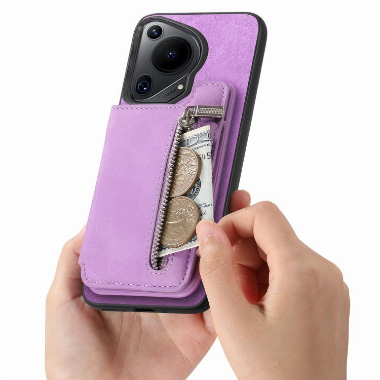 Funda para Teléfono Huawei Pura 70 Pro con Cremallera Magsafe Retro y Tarjetero (Morado)