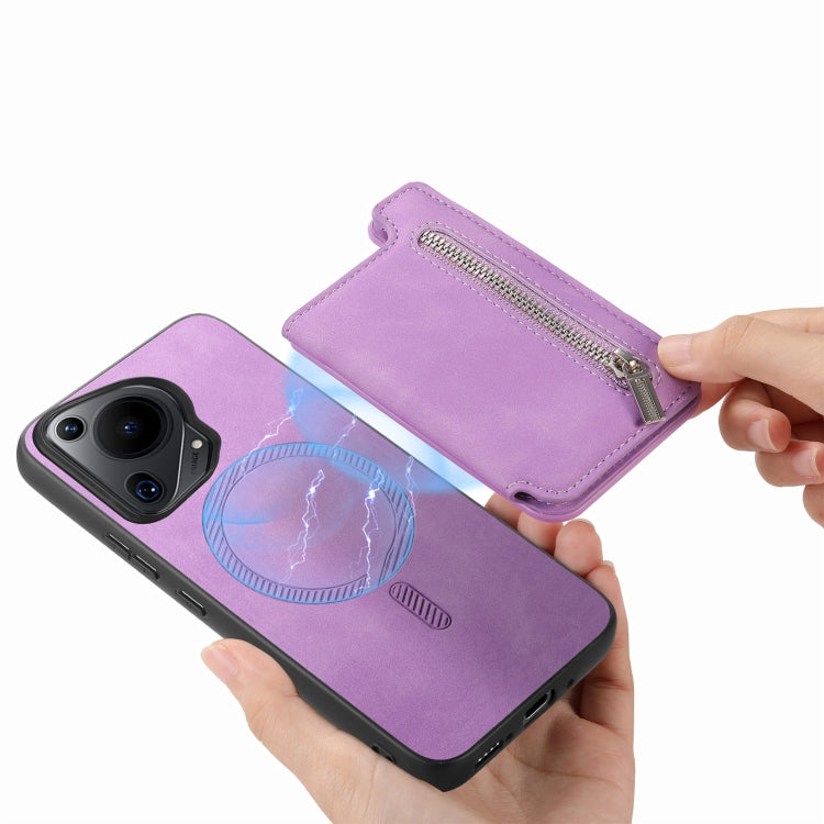 Funda para Teléfono Huawei Pura 70 Pro con Cremallera Magsafe Retro y Tarjetero (Morado)
