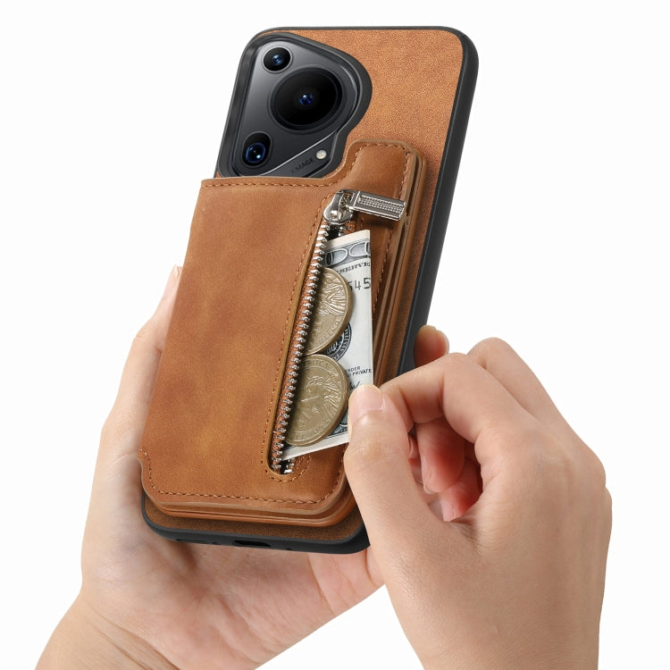 Funda para Teléfono Huawei Pura 70 Pro con Cremallera Magsafe, Tarjetero, Cartera (Marrón)