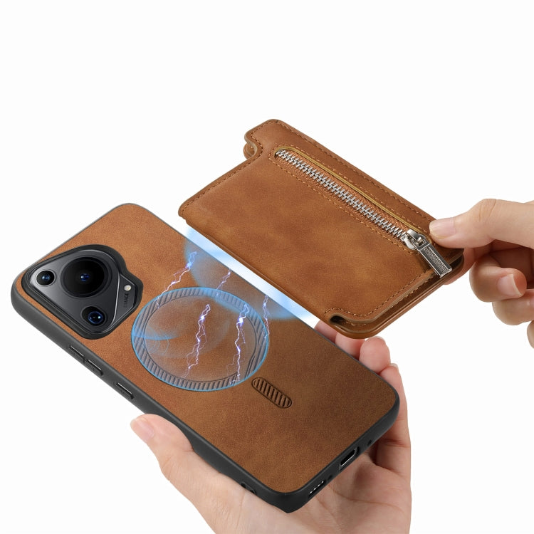 Funda para Teléfono Huawei Pura 70 Pro con Cremallera Magsafe, Tarjetero, Cartera (Marrón)